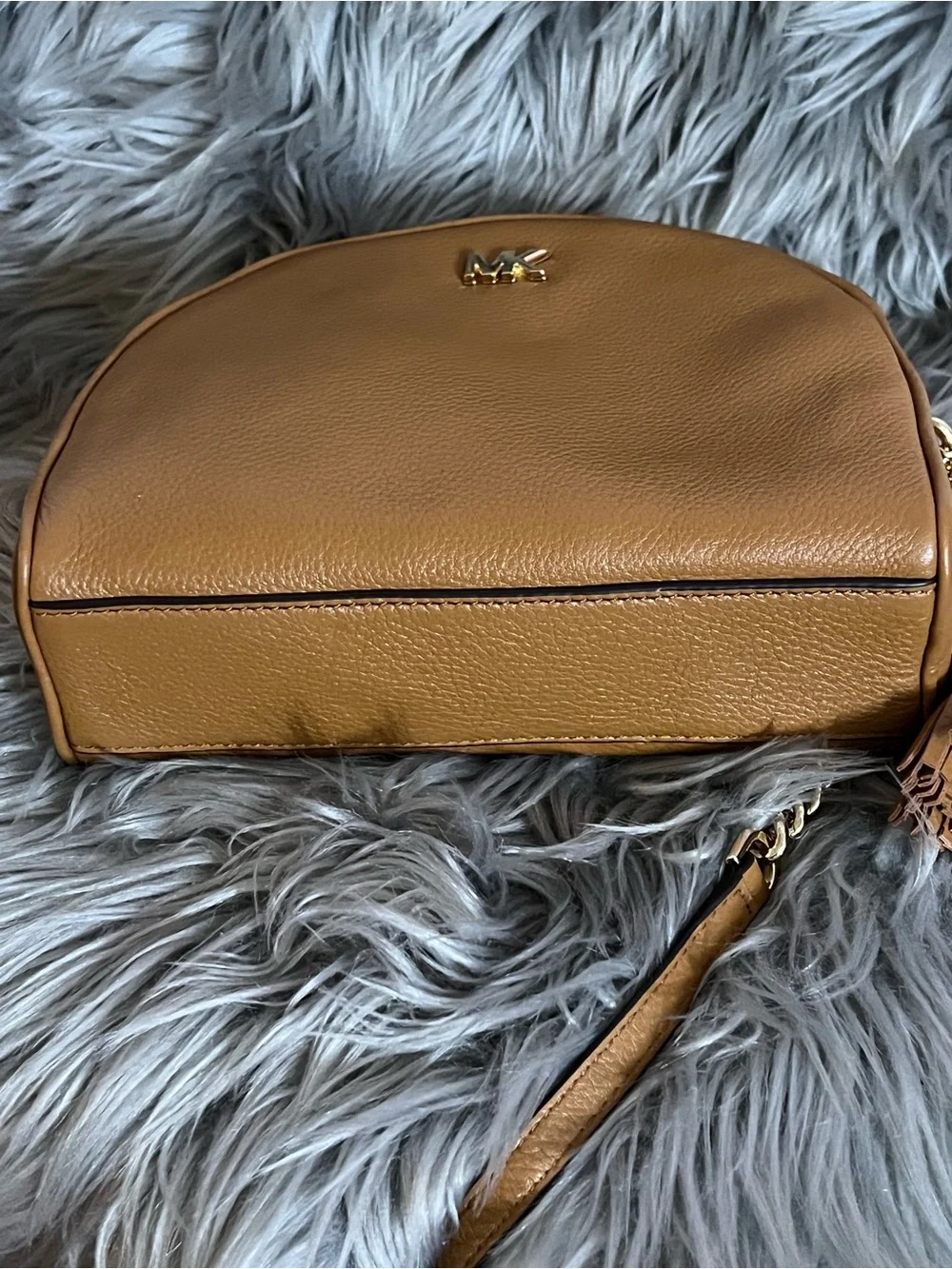 Michael Kors Cognac Pebbled Leather Dome Crossbody with Gold Hardware